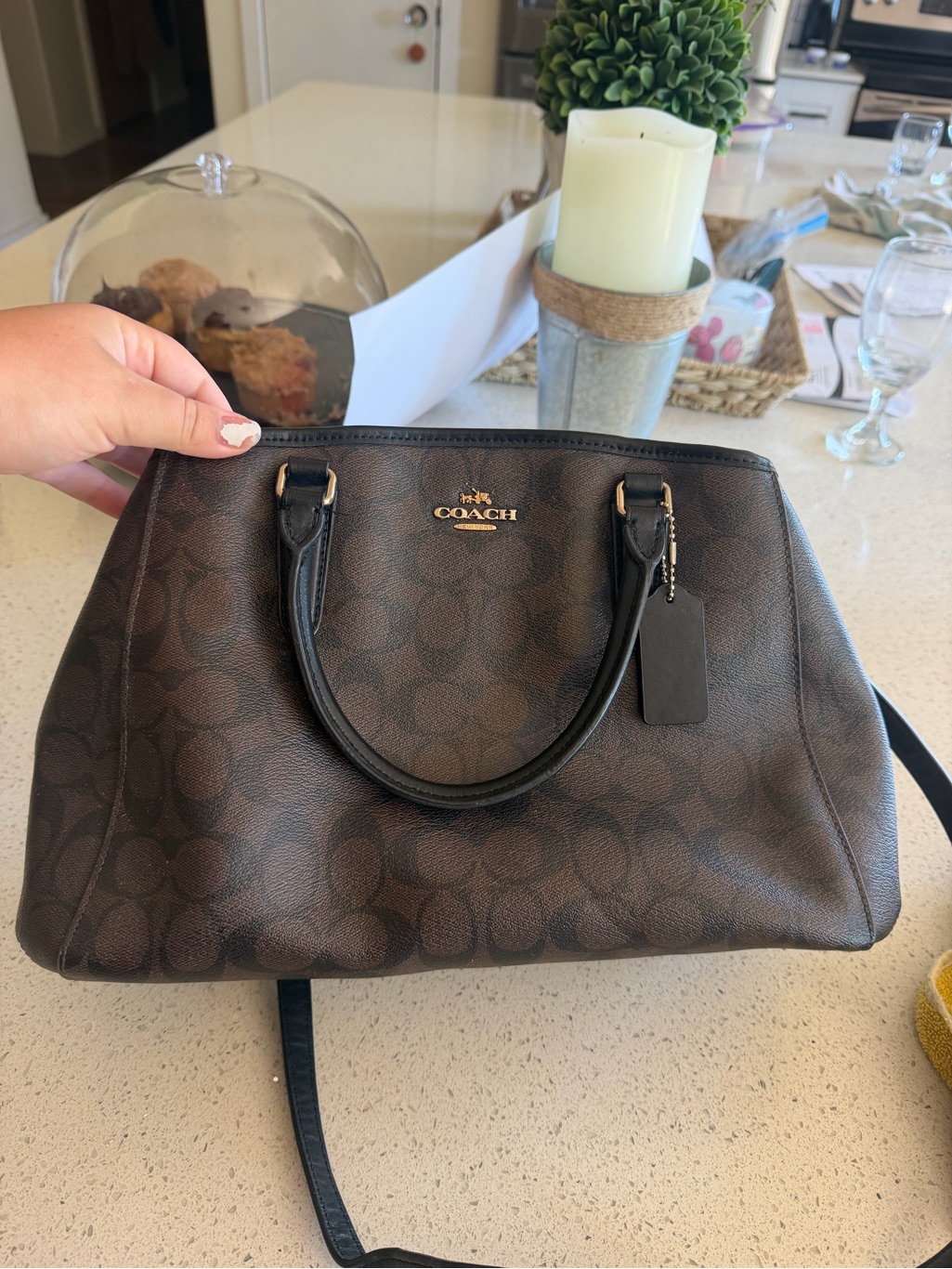 Coach Brown Signature Dome Satchel With Gold Hardware